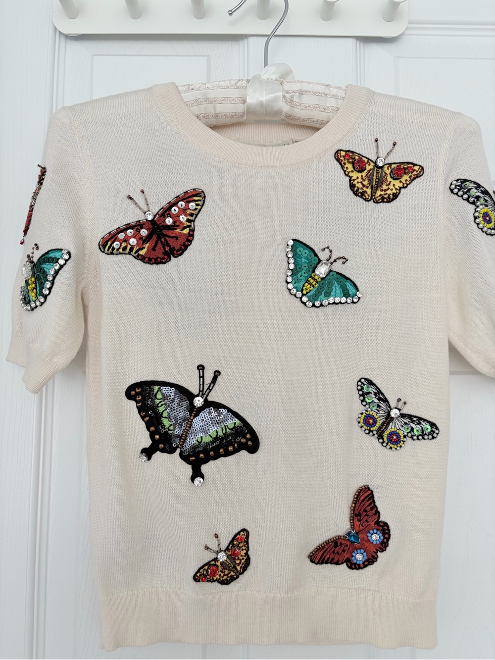 ALICE + OLIVIA Ciara Butterfly-Embellished Short-Sleeve Sweater